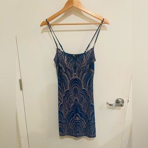 Blue and Gold Glitter Mini Dress